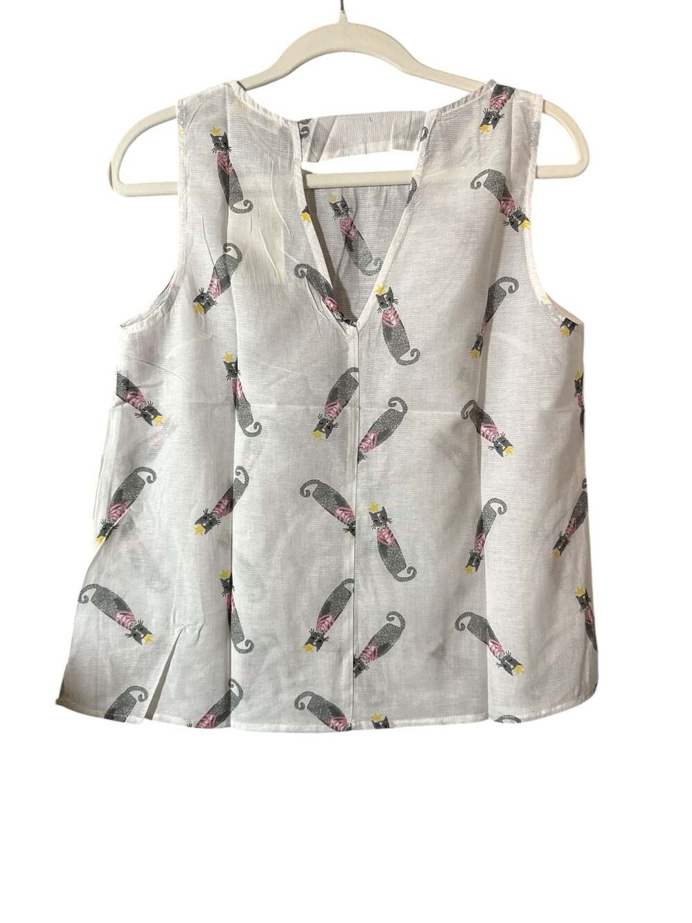 Tulip B Whimsical Cat Print Sleeveless Top with V-Back Detail - Picture 2 of 3